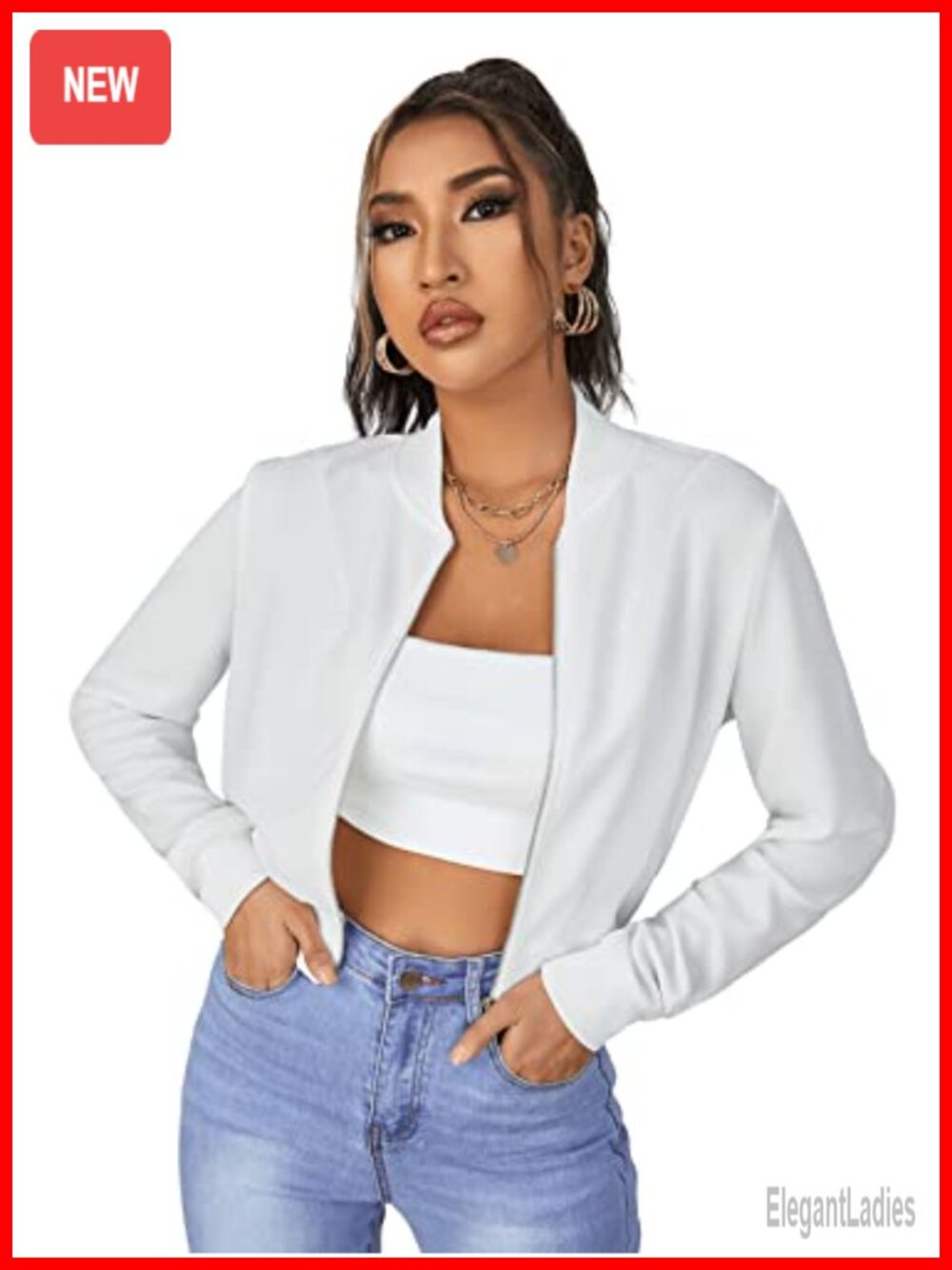 SweatyRocks Women's Long Sleeve Zip Up Crop Bomber Jacket Polyester Casual